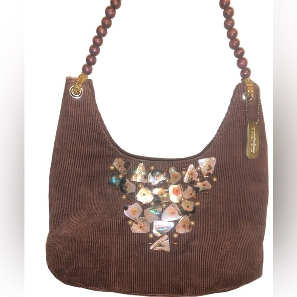 STACEY Designs Brown Corduroy Beaded Shell Bag - Picture 3 of 11